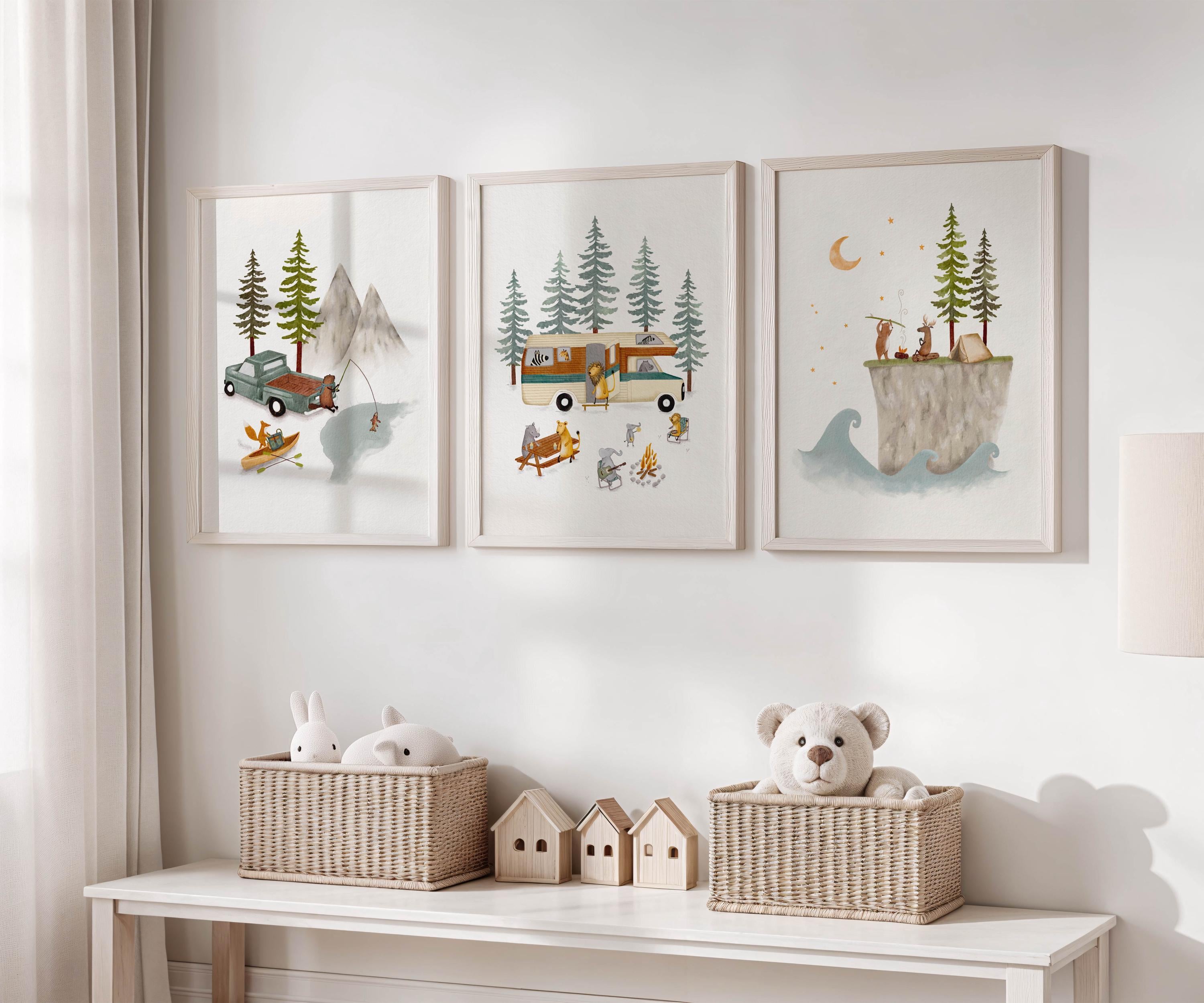 Woodland Adventure Art Print Set of 3, Camping Theme Room Decor ...