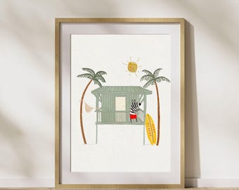 Surfing Art Print For Kids, Children's Beach Decor, Children's Surfing Art