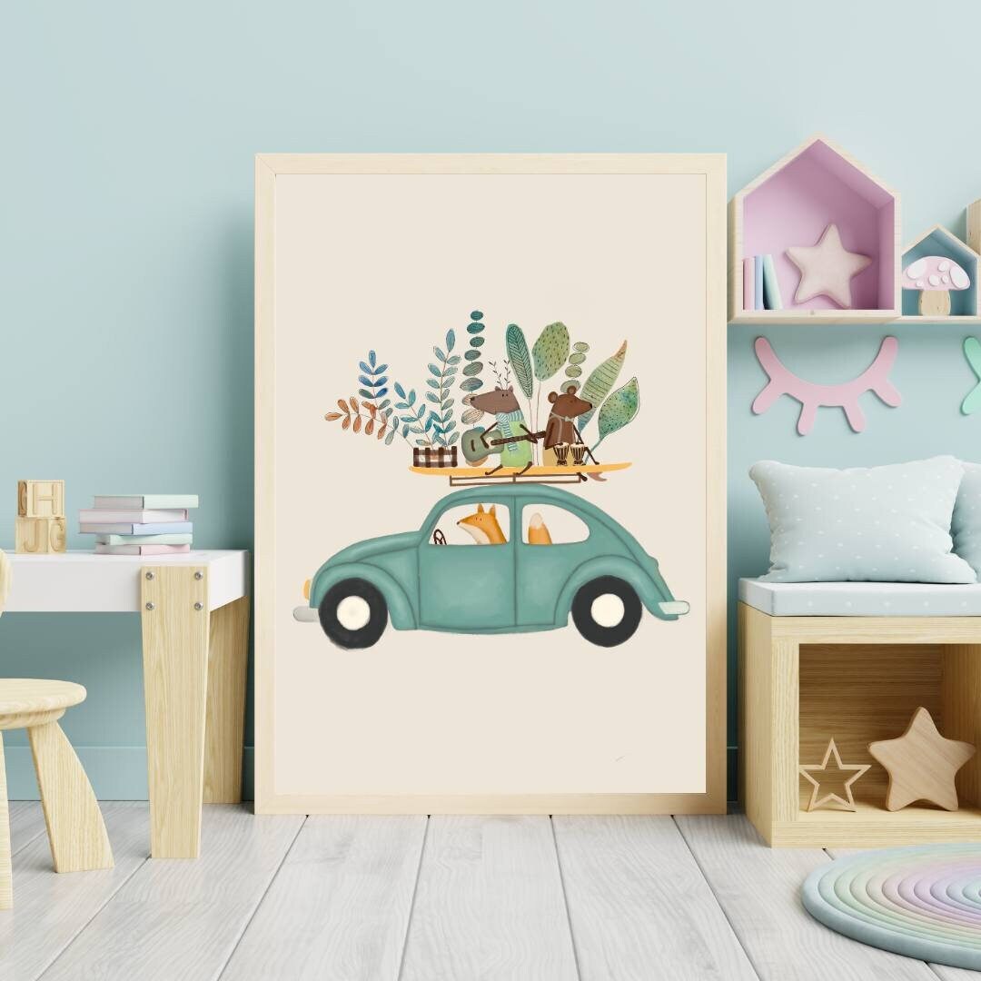 Car Wall Art for Kids Bedroom Artwork for Nursery Art With - Etsy