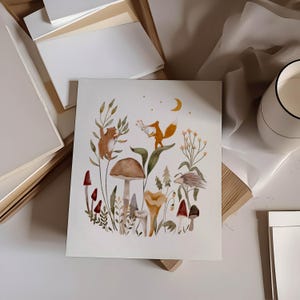 Whimsical Forest Art Print For Children, Woodland Nursery Art, Whimsical Art Print, Wild Mushrooms Illustration With Forest Animals image 4