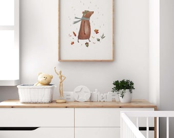 Whimsical Bear Art Print: Watercolor Woodland Illustration