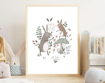 Woodland Rabbit Art Print: Whimsical Nursery Decor