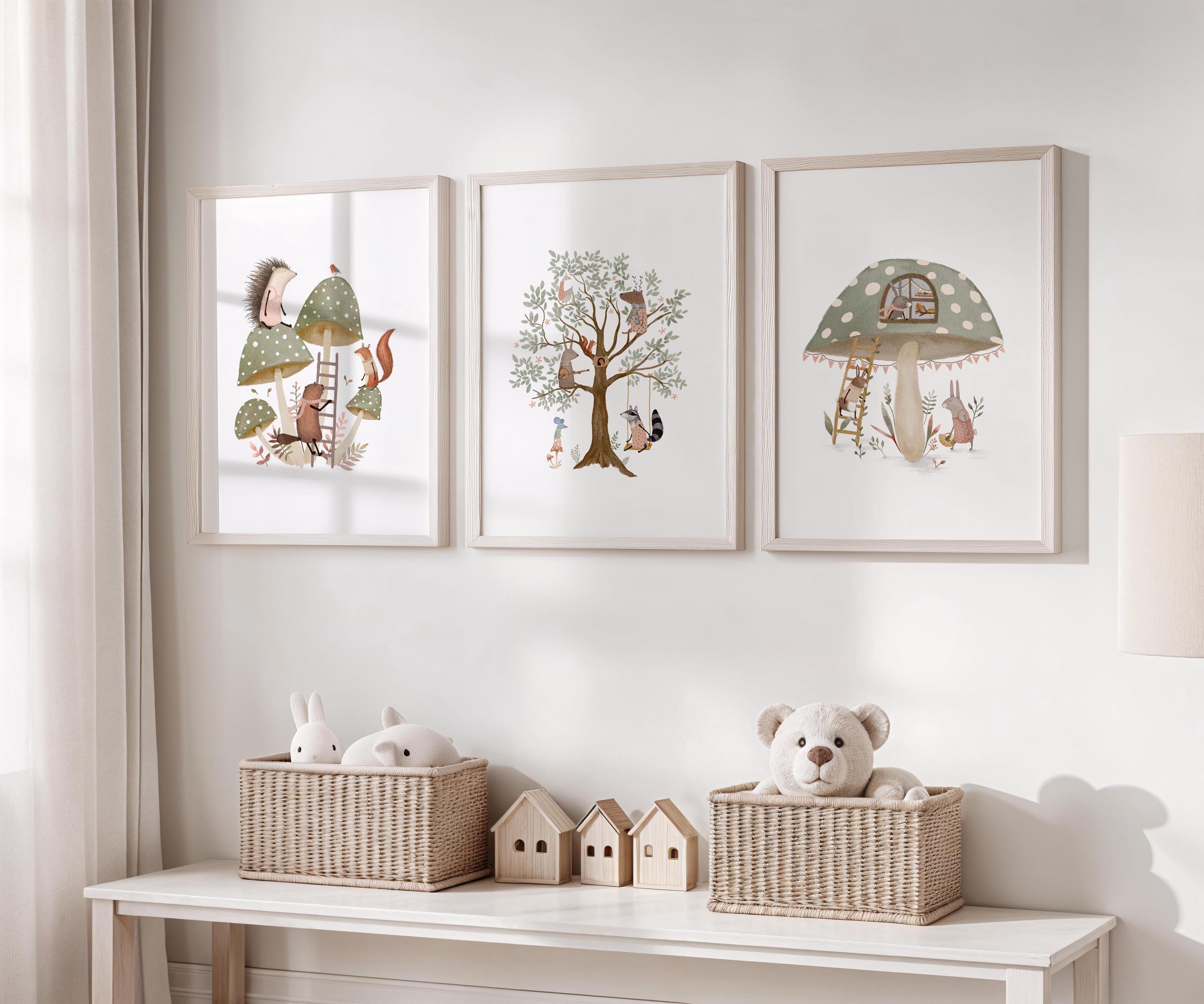 Whimsical Woodland Nursery Art Prints, Woodland Nursery Decor, Pink ...