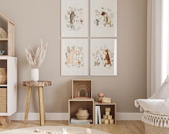 Set dierenprints boerenerf: aquarel boerderij kinderkamerdecoratie