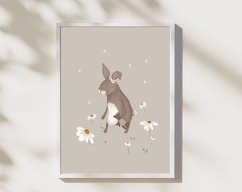 Watercolor Bunny Rabbit Art Print: Whimsical Nursery Decor
