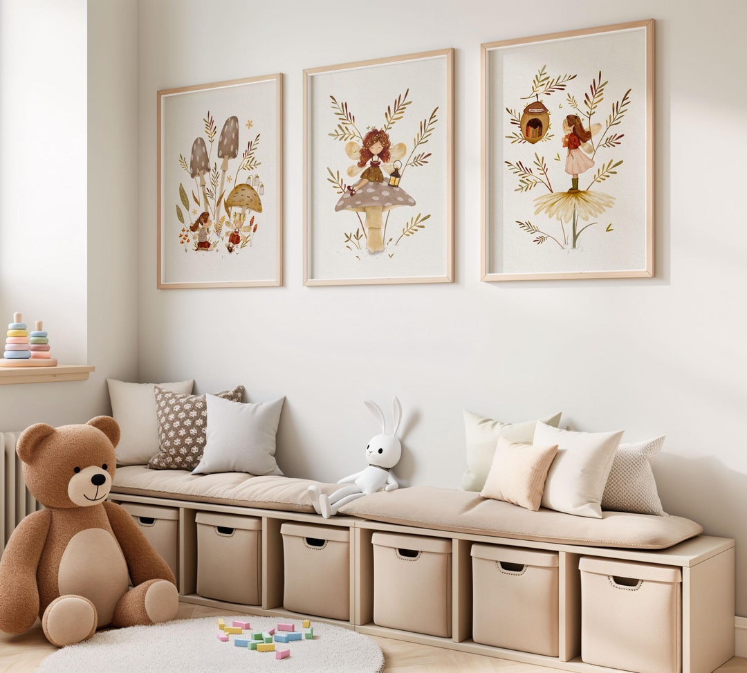 Set of Three Fairy Nursery Art Prints, Fairy Garden Prints, Fairy Wall ...