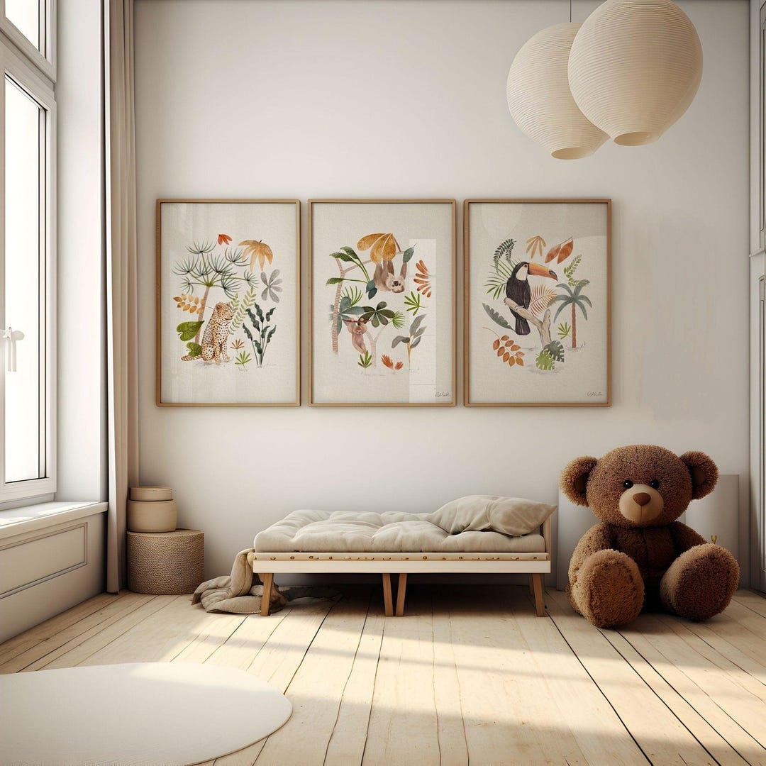 Jungle Animals Nursery Decor, Set of Three Amazon Rainforest Wall Art ...