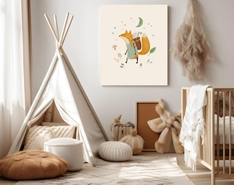 Fox Nursery Canvas Art: Watercolor Forest Animal Print