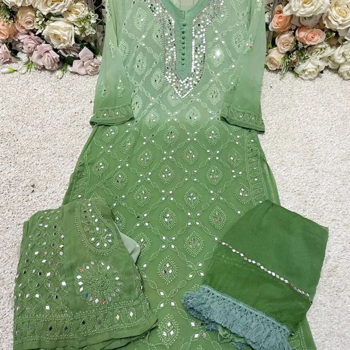 Mirror Work Kurti for Women, Mirror Work Chikankari Kurti, Chikankari