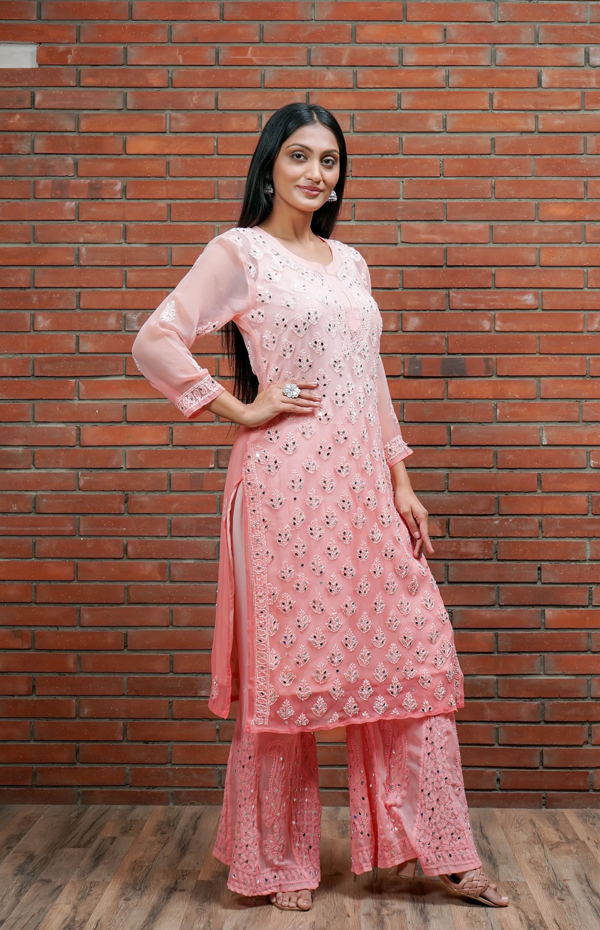 Mirror Work Kurti for Women, Mirror Work Chikankari Kurti, Chikankari