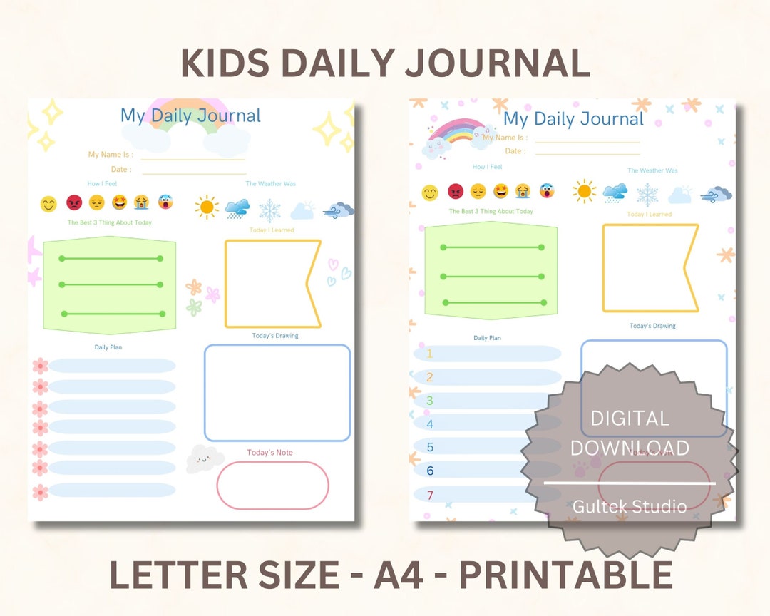Kids Daily Journal Kids Journalprintable Journalkids Daily Etsy