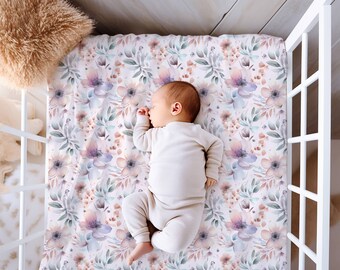Pink Floral Fitted Crib Sheet, Nursery Decor, Floral Crib Sheet, Girls Crib Sheet, Baby Gift, Baby Shower Gift, Jersey Knit or Minky