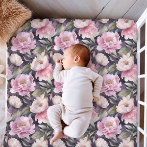 Pink Floral Fitted Crib Sheet, Nursery Decor, Floral Peony Crib Sheet, Girls Crib Sheet, Baby Gift, Baby Shower Gift, Jersey Knit or Minky
