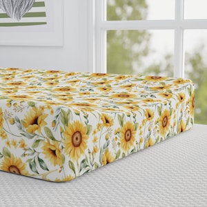 Sunflower Changing Pad Cover for Baby Nursery Decor, Yellow Floral Changing Pad Cover, Soft Changing Pad Cover Nursery Layette Gift for Baby