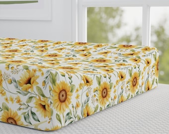Sunflower Changing Pad Cover for Baby Nursery Decor, Yellow Floral Changing Pad Cover, Soft Changing Pad Cover Nursery Layette Gift for Baby