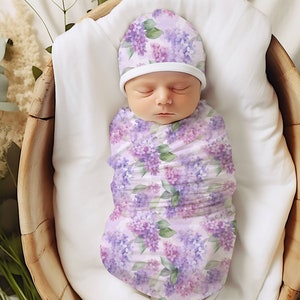Lilac Love Baby Swaddle Blanket, Lilac Swaddle, Nursery Decor, Nursery Gift for Baby, Ultra Soft Jersey Swaddle Blanket, Floral Baby Blanket