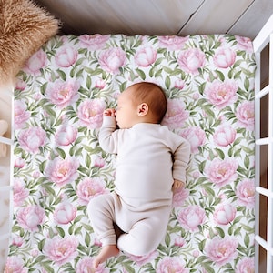 Pink Floral Fitted Crib Sheet, Nursery Decor, Floral Crib Sheet, Girls Crib Sheet, Baby Gift, Baby Shower Gift, Jersey Knit or Minky