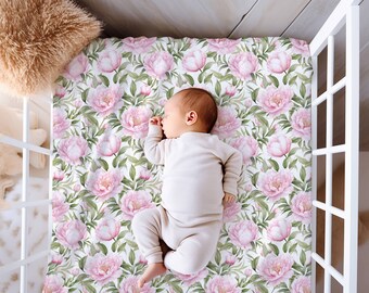 Pink Floral Fitted Crib Sheet, Nursery Decor, Floral Crib Sheet, Girls Crib Sheet, Baby Gift, Baby Shower Gift, Jersey Knit or Minky