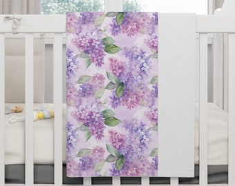 Lilac Soft Fleece Baby Blanket, Purple Floral Fleece Baby Blanket, Floral Baby Blanket, Lilac Blanket, Flower Baby Blanket, Flower Blanket