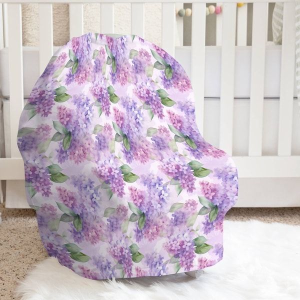 Lilac Purple Car Seat Cover, Floral Nursing Cover, High Chair Cover, Shopping Cart Cover, Baby Shower Gift, Newborn Gift, Gift for Baby Girl