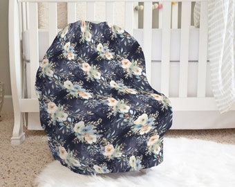 Navy Floral Car Seat Cover, Floral Nursing Cover, High Chair Cover, Shopping Cart Cover, Baby Shower Gift, Gift for Baby Girl, Newborn Gift
