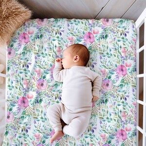 Pink Floral Fitted Crib Sheet, Nursery Decor, Floral Crib Sheet, Girls Crib Sheet, Baby Gift, Baby Shower Gift, Jersey Knit or Minky