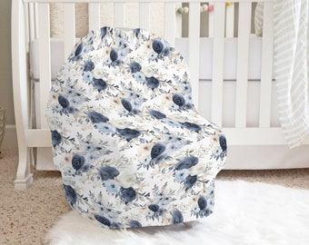 Navy Floral Car Seat Cover, Floral Nursing Cover, High Chair Cover, Shopping Cart Cover, Baby Shower Gift, Gift for Baby Girl, Newborn Gift