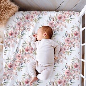 Pink Floral Fitted Crib Sheet, Nursery Decor, Floral Crib Sheet, Girls Crib Sheet, Baby Gift, Baby Shower Gift, Jersey Knit or Minky