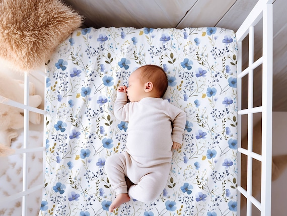Blue floral crib sheet on sale
