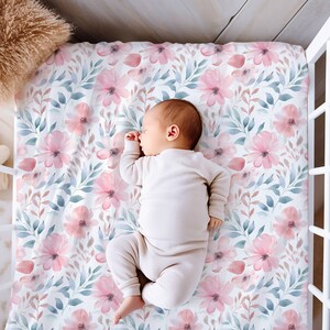 Pink Floral Fitted Crib Sheet, Nursery Decor, Floral Crib Sheet, Girls Crib Sheet, Baby Gift, Baby Shower Gift, Jersey Knit or Minky