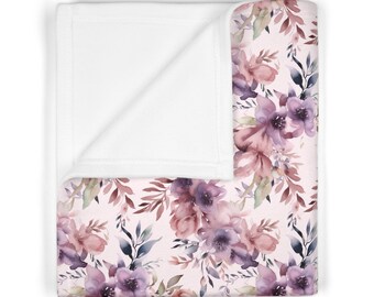 Purple Floral Soft Fleece Baby Blanket, Floral Fleece Baby Blanket, Floral Baby Blanket Girls Blanket, Flower Baby Blanket, Baby Shower Gift