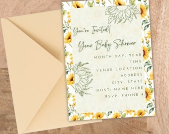 Sunflower Invitation Template Baby Shower Invite Bridal Shower Invitation for Birthday Party Invite Sunflower Baby Shower Sunflower Invite