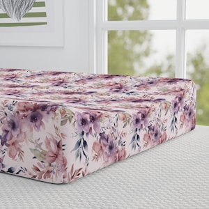 Purple Floral Changing Pad Cover for Baby Nursery, Pink Floral Changing Pad Cover, Soft Changing Pad Cover, Nursery Layette Gift for Baby