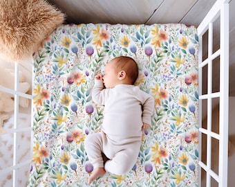 MultiColor Floral Fitted Crib Sheet, Nursery Decor, Floral Crib Sheet, Girls Crib Sheet, Baby Gift, Baby Shower Gift, Jersey Knit or Minky