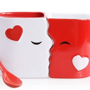 Kissing Mugs Set, Anniversary & Wedding Gifts, Two Large Cups Spoons for Couples, for Him and Her on Valentines, Birthday, Engagement image 3