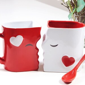 Kissing Mugs Set, Anniversary & Wedding Gifts, Two Large Cups Spoons for Couples, for Him and Her on Valentines, Birthday, Engagement image 6