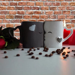 Kissing Mugs Set, Anniversary & Wedding Gifts, Two Large Cups Spoons for Couples, for Him and Her on Valentines, Birthday, Engagement image 1