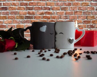 Kissing Mugs Set, Anniversary & Wedding Gifts, Two Large Cups  Spoons for Couples, for Him and Her on Valentines, Birthday, Engagement