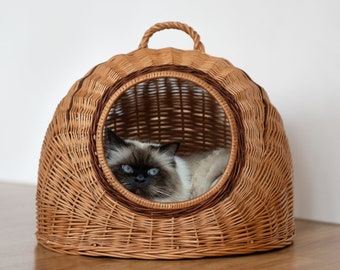 Cat basket "GROTTE with brown pattern" - 50x40xH36cm (Height 40cm with handle)