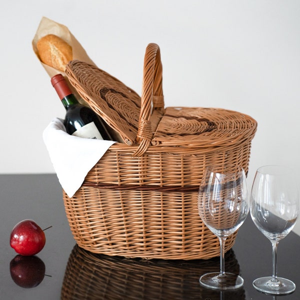 Picnic basket "PIQUE-NIQUE with brown pattern" - 40x28xH25cm (height 44cm with handle)