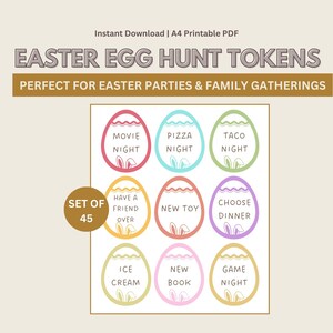 Easter Egg Hunt Tokens Set of 45 Easter Reward Tokens Easter Games For Kids Easter Egg Fillers Easter Token Activities, Printable Easter Egg