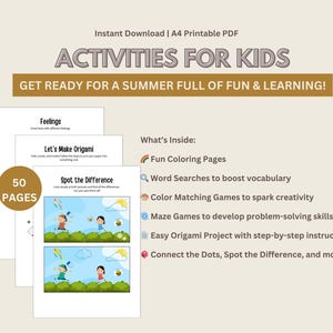 Summer Kids Activities, Summer Activity Sheets for Kids, Summer Printable Activity Bundle, Summer Coloring Pages, Summer Printable Sheets