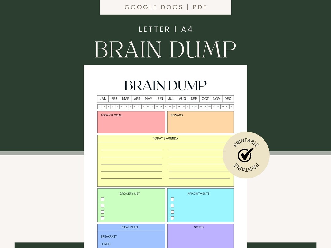 Brain Dump Planner Printable, ADHD Planner PDF, Canva Editable Planner ...