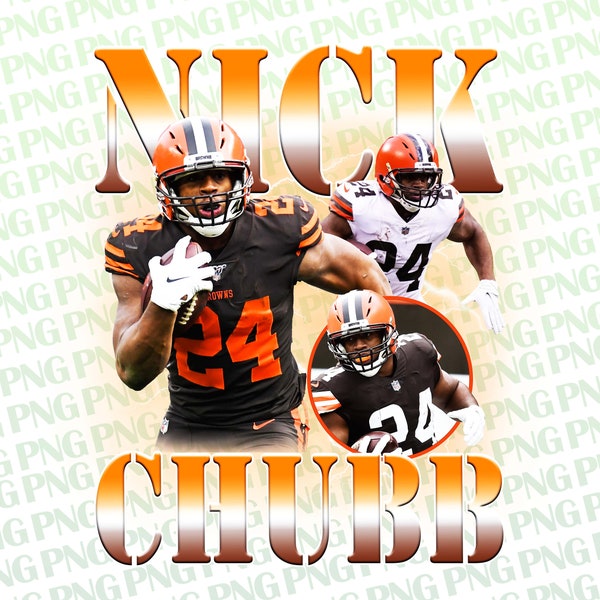 Nick Chubb PNG, Nick Chubb shirt, Vintage Oversized Sport Tee, Retro American Football Bootleg Gift 300 dpi