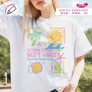 Ocean Club Best Vibes - Avventura estiva in formato SVG, PNG costiero, Vibrazioni estive in formato SVG, Spiaggia, Estate estetica, Estate retrò pastello