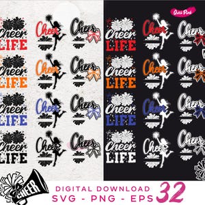 Cheer SVG Bundle, Cheerleader PNG, Cheerleader Clipart, Cheerleader Silhouette, Cheer Cut File, Pom Pom, Megaphone, Instant Download