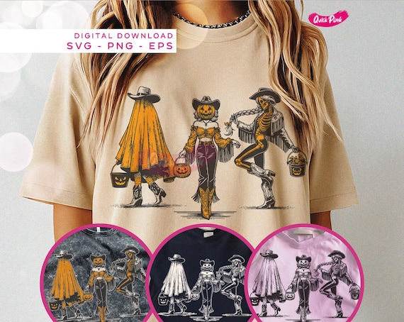 Halloween PNG, Spooky Girl Squad SVG, Spooky Western Pumpkin Ghost Skeleton PNG, Spooky Cute Digital Download for T-Shirts, Halloween trendy