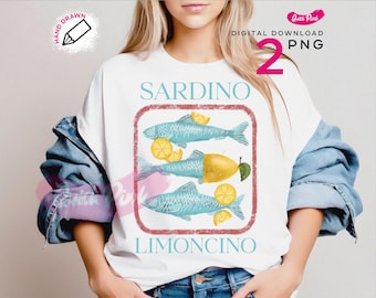 Sardino Limoncino PNG, Coastal PNG, Retro Sardines Png, Fisherman Aesthetic Beach Png Fisherman core, Fisherman Shirt Design Png