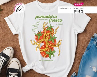 Pomodoro fresco png, Estética Italiana png, Vibrações retrô de verão png para cores confortáveis, Sublimação de tomate, Camiseta de macarrão e tomate png