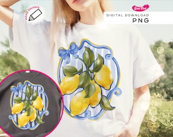 Fiocco di limone png, fiocco retrò con fantasia al limone e civetta, stampa a sublimazione png, design preppy, limone italiano alla moda, estate png, stampa digitale per t-shirt